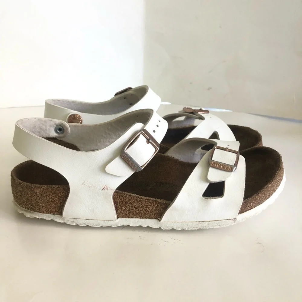 Birkenstock Girls Rio Birko-Flor  White Sandals Size 3-3.5/34
